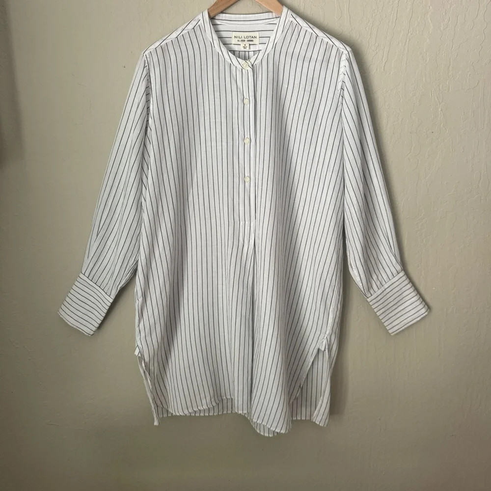 NILI LOTAN Loria Tunic Shirt Dress WITH ORIGINAL TAG Linen Cotton Stripe Size M - Picture 8 of 16